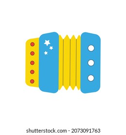 Kids musical instrument accordion drawn in cartoon style. Funny vector illustration of musical toy isolated on white background