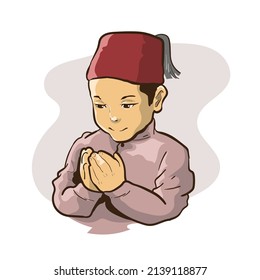 kids muslim pray illustration vector cartoon