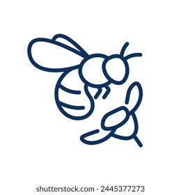 Kid's Nature Study Icon with Bee and Flower: Simple Line Illustration of Children Learning about Ecology and Fauna and Flora