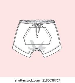 Kids new born shorts with kangaroo pocket flat sketch illustration kids boy girl fashion sketches mockups