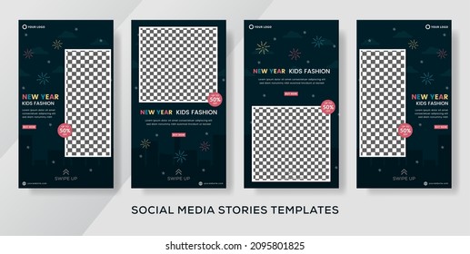 Kids new year sale collection banner template stories post. premium vector