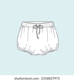 kids, newborn baby summer shorts pant flat sketch illustration