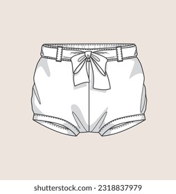 kids, newborn baby summer shorts pant flat sketch illustration