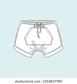 kids, newborn baby summer shorts pant flat sketch illustration