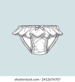 kids newborn frill bloomer flat sketch illustration