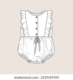 kids newborn romper, bodysuit, onesie flat sketch illustration