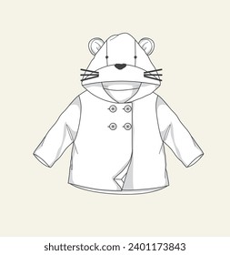 kids newborn winterwear puff jacket, hoodie, sweatshirt flat sketch illustration   