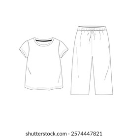 Kids night wear set flat sketch.
