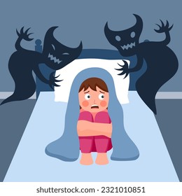 Kids nightmare bad dream in flat design.