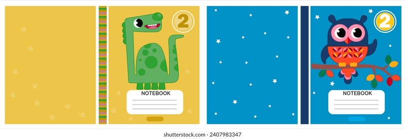 Kids notebook or exercise book cover vector template with animal. Lern gramma ruls background. Notebook