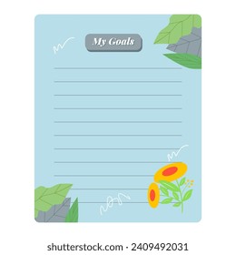 Kids notebook page template. Cute card notes, notepaper, to do list, note, memo, checklist, planner with colorful page.