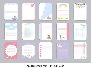 Kids Notebook Page Template Vector Cards, Notes, Stickers, Labels, Tags Paper Sheet Illustration. Template Cover For Scrapbooking, Wrapping, Congratulations, Notepaper Invitation.