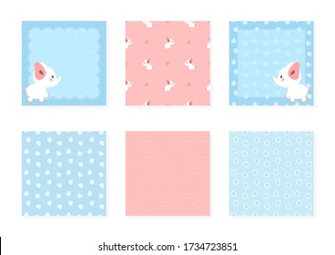 Kids notebook page templates. Cute pink and blue memo pads decorated with little elephants and hearts. Can be used for scrapbooking, bullet journals, gift tags, cards and invitations. Vector 10 ESP.