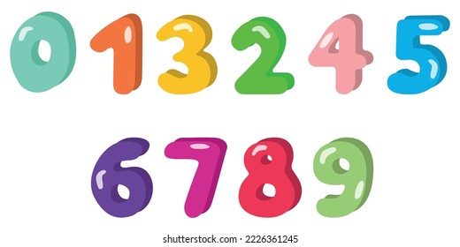 Kids number set isolated on white background. Vector illustration