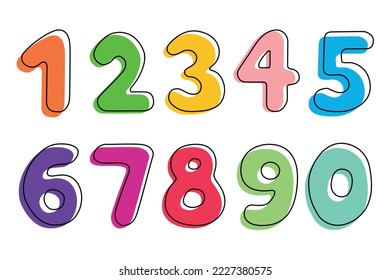 Kids number set isolated on white background. Vector illustration