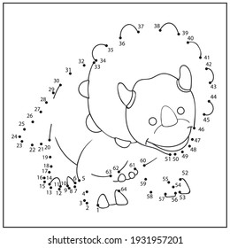 Kids numbers game. Dot to dot connect drawing of dinosaur. Education children worksheet and coloring activity page. 