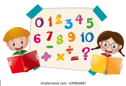 Kids and numbers on paper illustration