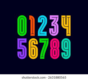Kids numbers set in the bright style, multicolored numerals 0 to 9 made in child art style, vector illustration 10EPS