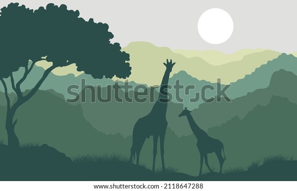 kids nursery, cute forest with scandinavian mountains, ilustration wall for children, cute dinousaurs background, nursery wallpaper for baby room, room design, 