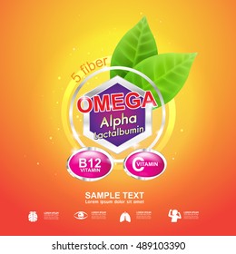 Kids Nutrition Omega and Vitamin Vector Logo Label