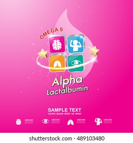 Kids Nutrition Omega and Vitamin Vector Logo Label