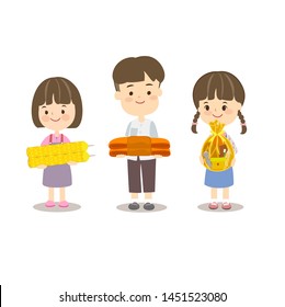 Kids Offering to Buddhist Vector