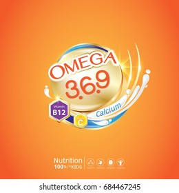 Kids Omega Calcium and Vitamin - Concept Logo Gold Kids