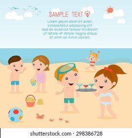 kids on the beach , children playing on the beach, Vector Illustration.
