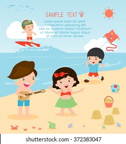 kids on the beach , children playing on the beach,children's summer activities, Vector Illustration.