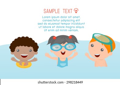 kids on the beach , kids playing outside, Vector Illustration.