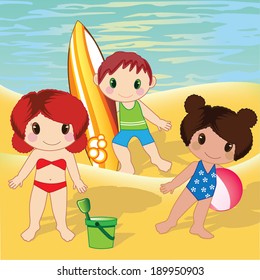 Kids on beach vector