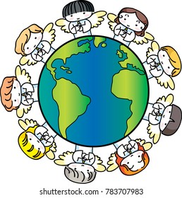 kids on earth vector drawing