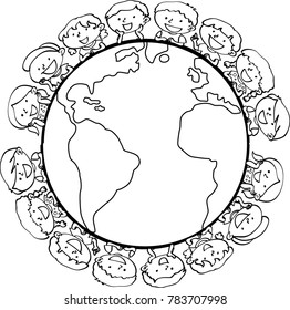 kids on earth vector drawing