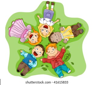 Niños en hierba - Vector