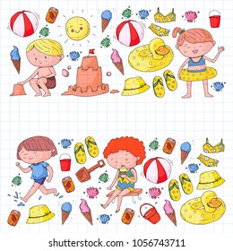 Kids on happy summer holiday. Beach, travel, adventure.