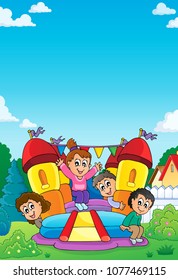 Kids on inflatable castle theme 1 - eps10 vector illustration.
