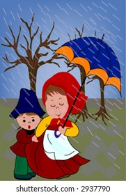 kids on the rain