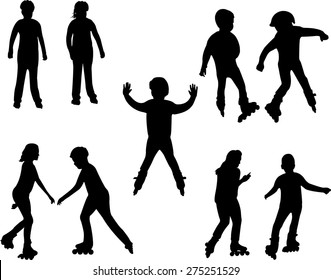 kids on the rollers vector silhouettes