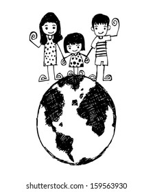  kids on top of the world  vector illustration 
