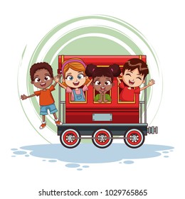 kids on train cartoon