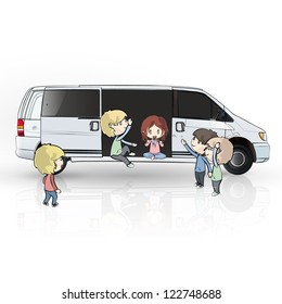 kids on van. Vector design.