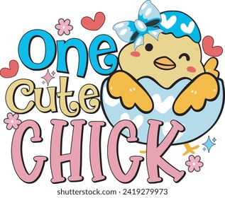 Kids One Cute Chick Easter Retro Girls Egg Hunting Premium T-Shirt Design