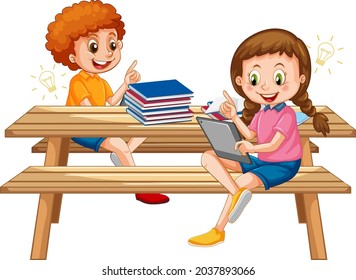 Kids online leaning from tablet isolated illustration