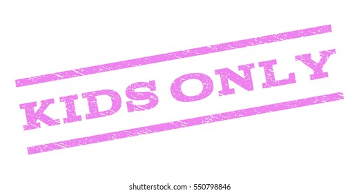 Kids Only watermark stamp. Text tag between parallel lines with grunge design style. Rubber seal stamp with unclean texture. Vector violet color ink imprint on a white background.
