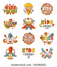 Kids organic menu hand drawn banner vector set.
