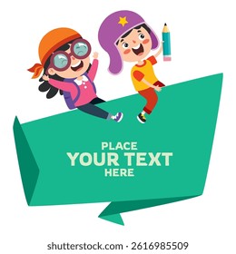 Kids With Origami Speech Bubble