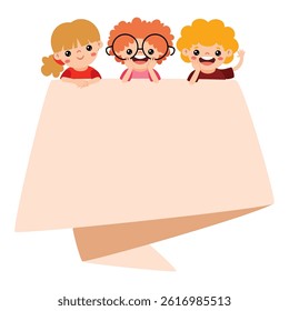 Kids With Origami Speech Bubble