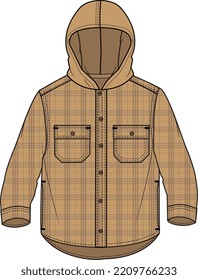 KIDS OUTER WEAR JACKET WITH HOOD PLAID PATTERN VECTOR