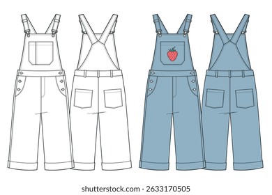 Crianças em geral denim jumpsuit flat sketch