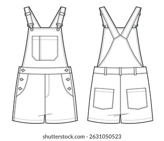 Kids overall short jumpsuit flat sketch